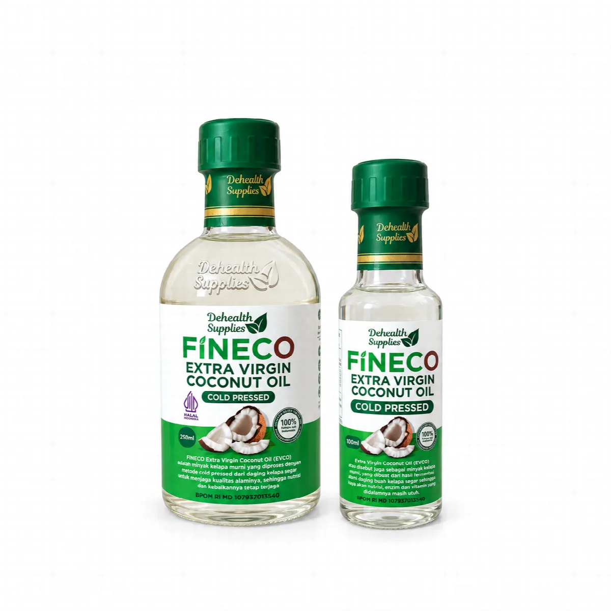 Fineco Extra Virgin Coconut Oil ( EVCO )  Botol Kaca - Dehealth Supplies 